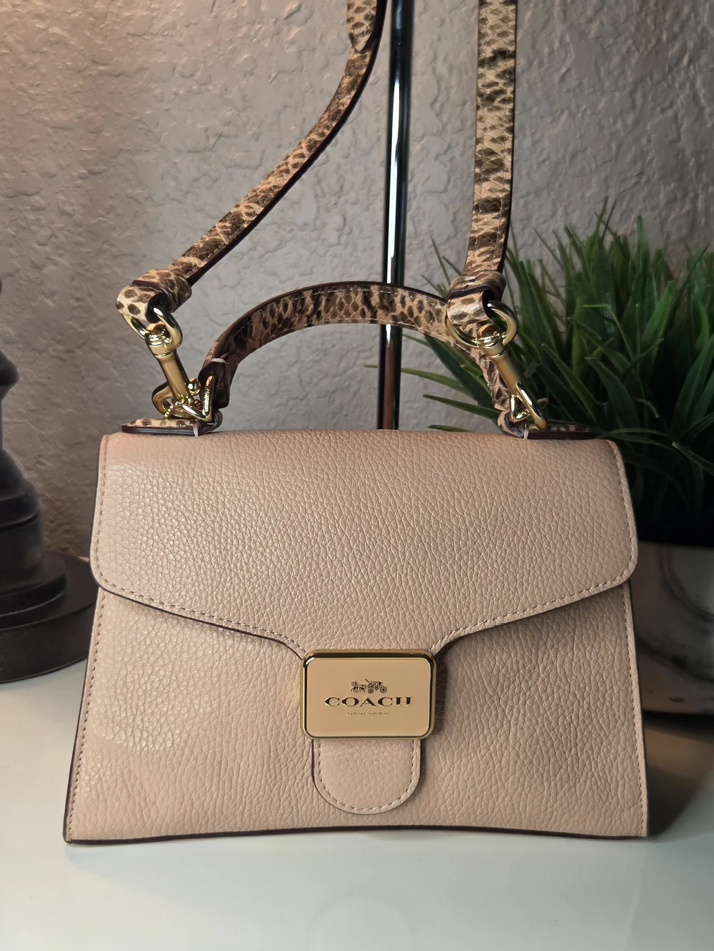 Coach Pepper Satchel Shell Pink Pebble Leather & Snake Embossed Trim LIKE NEW